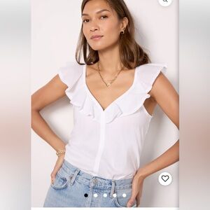 Evereve Nation White Ruffle V-Neck Blouse XS
